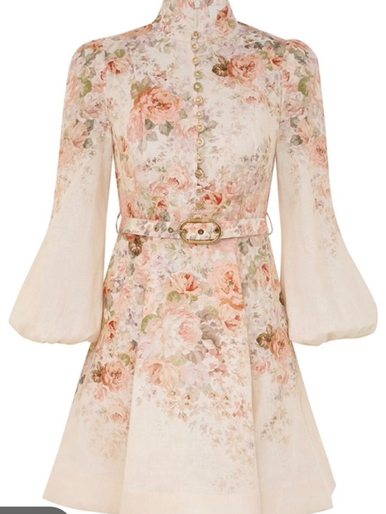 Zimmermann Dresses & Skirts - Zimmermann Cream Floral Mini Dress with Pink & Green Accents